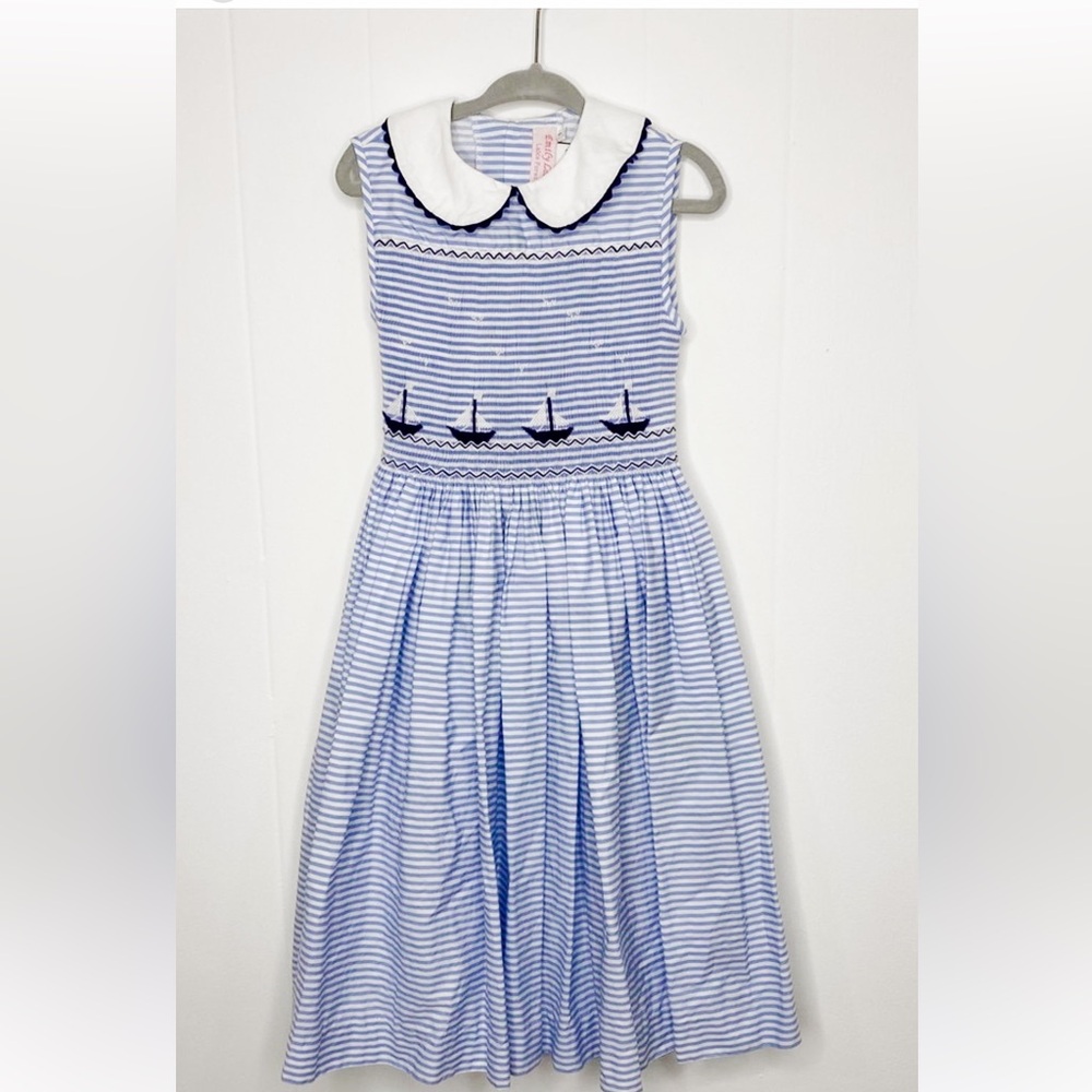 Emily Lacey Blue Sailboat Smocked Dress size 5